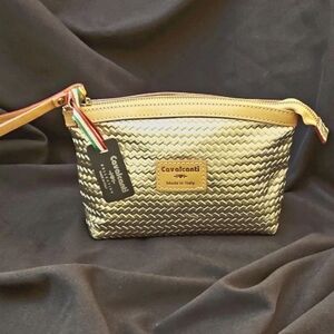 NWT, Cavalcanti gold embossed leather clutch.
